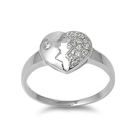 Broken Heart Cubic Zirconia Ring Sterling Silver 925 Size 4