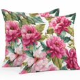 thumbnail image 2 of Throw Pillow Covers 20x20 Inch Set of 2, Pink Floral Waterproof Outdoor Pillow Covers, Watercolor Flowers Leaves Plants Watercolor Decorative Cushion Pillowcases for Couch, Sofa, Bed, Garden, Patio, 2 of 9