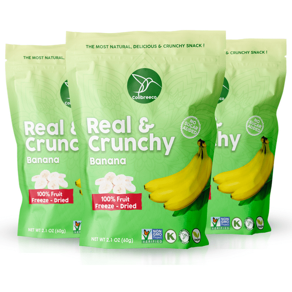 Colibreeco, Freeze Dried Fruit, Bananas, 2.1 Ounce (Pack of 3), Non-GMO, Kosher and Vegan, 100% Fruit, No Sugar Added, Excellent for Healthy Snacks and Gluten Free.