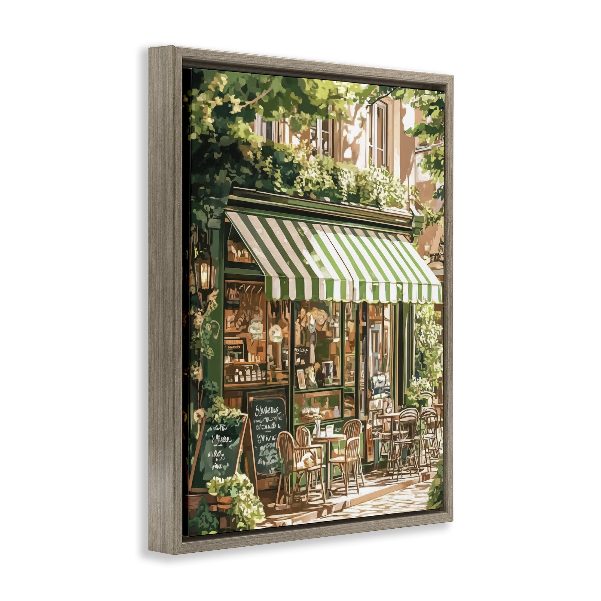 Stupell Industries Coffee Shop Awning & Greenery Brown Framed Floater Canvas Wall Art, design by LSR Design Studio