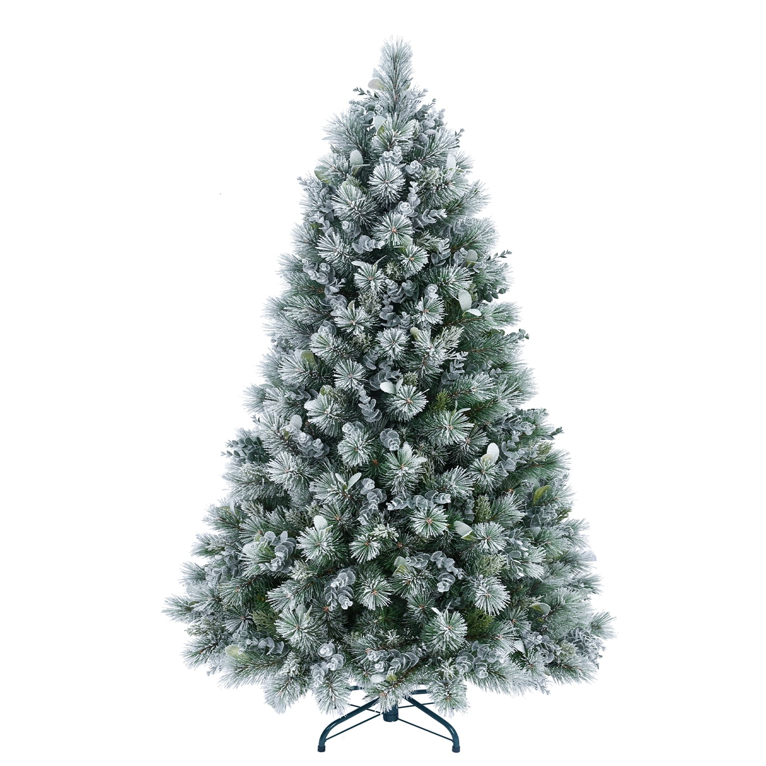 4ft Flocked Christmas Tree with Eucalyptus Leaves 404 Tips Hinged Branches Metal Stand Indoor Decor