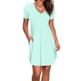 thumbnail image 4 of Liher Women V Neck Pocket Dress Short Sleeve Mini Summer Dress Lake Green Casual Beach Sundres Clothes Size L, 4 of 6