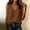 Brown, variant on FDGIU Women's V Neck Wide Strap Tank Top, Solid Cotton Linen Woven Front Pin Tuck Loose Curved Hem Sleeveless Casual Camisole
