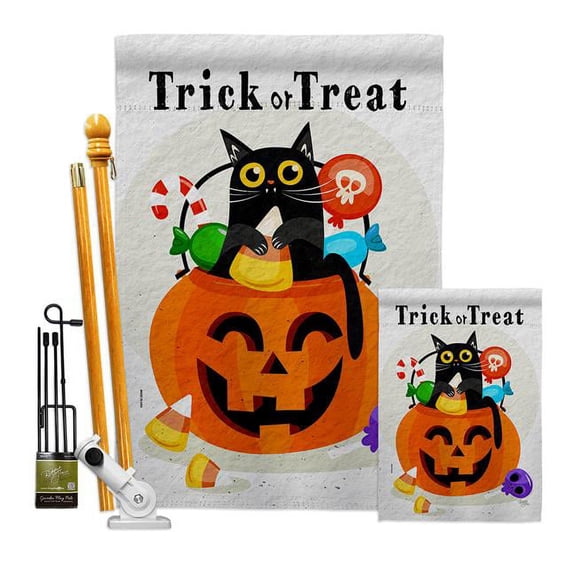 Breeze Decor FK120267-BO Silly Halloween Kitty Falltime 28 x 40 in. Double-Sided Decorative Horizontal House Flags Kit for Decoration Banner Garden Yard Gift