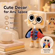 Goob Deluxe Plush, 14 Inch Character Plush Doll with Posable Arms Legs, Magnetic Hands & Glitter Glue Accessory, Soft Collectible Plushie for Desk Shelf Room Decor Gift