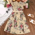 thumbnail image 4 of Otqutp Girl's Casual Dress Kids Girls Summer Flower Print Neck Sleeveless Ruffle Dresses Flowy Print Plain Cute Double Layer Pleated Dress(White-A,4-5 Years), 4 of 9
