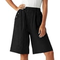thumbnail image 2 of Bermuda Shorts for Women Knee Length Dressy Casual Summer Elastic Waist Straight Wide Leg Long Shorts with Pockets Black S, 2 of 7