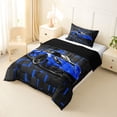 thumbnail image 3 of Castle Fairy Neon Blue Sports Car Twin Comforter Sets 3-Piece for Boys, Grid Art Bedding Set for Bedroom, Blue Black,Black Reversible, 3 of 6