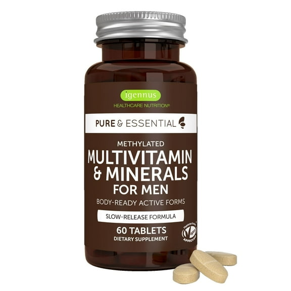 Igennus Methylated Men's Multivitamin, MTHFR Supplement with Active B-Vitamins, 22 Highly Bioavailable Nutrients, Multivitamin for Sustained Release, Clean Label, Non-GMO & Halal 60 Tablets