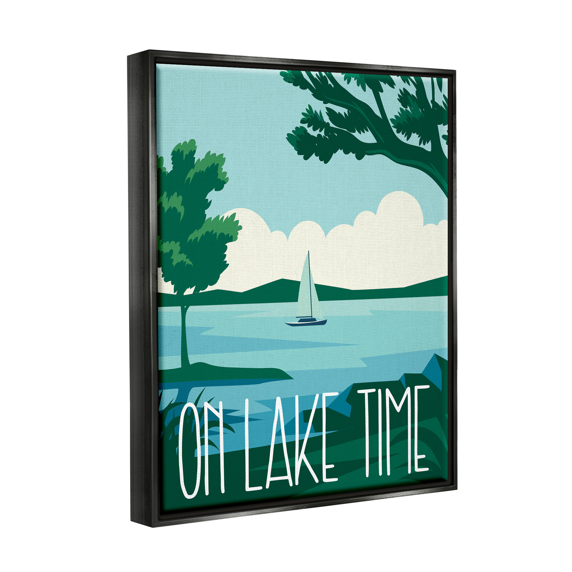 Stupell Industries On Lake Time Modern Nature Scenery Coastal Painting Black Floater Framed Art Print Wall Art