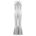 thumbnail image 4 of YiZYiF Kids Girls Sleeveless Metallic Jazz Disco Dance Jumpsuit Bell Bottom 70s Party Stage Performance Outfit Silver 10, 4 of 7