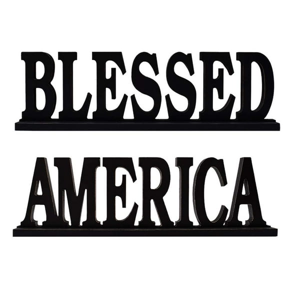 Kilipes Wood Blessed America Sign Tabletop Letters Sign Freestanding Wooden Cutout Word Decor Decorative Mantel Signs for Home Decor (Black(Blessed&America))