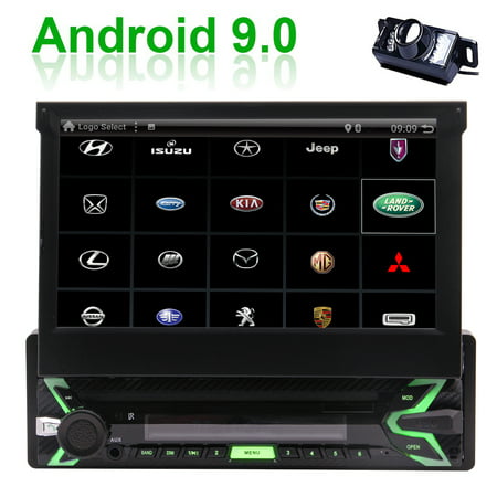 EINCAR Android 9.0 Car Stereo Single Din with 7 Inch Flip Out Touch Screen,GPS Navigation,WiFi,3G,4G,Mirror Link,USB,TF,Remote Control,External Microphone,Rear