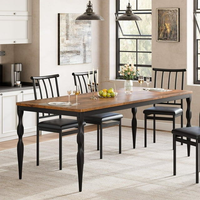 Dining Room Table for 6,Mid Century Kitchen Table Furniture with Metal Frame Heavy Duty Legs,Waterproof Industrial Rectangle Dining Table,Dinette and Dinner Desk For Party, Big Family,Only Table