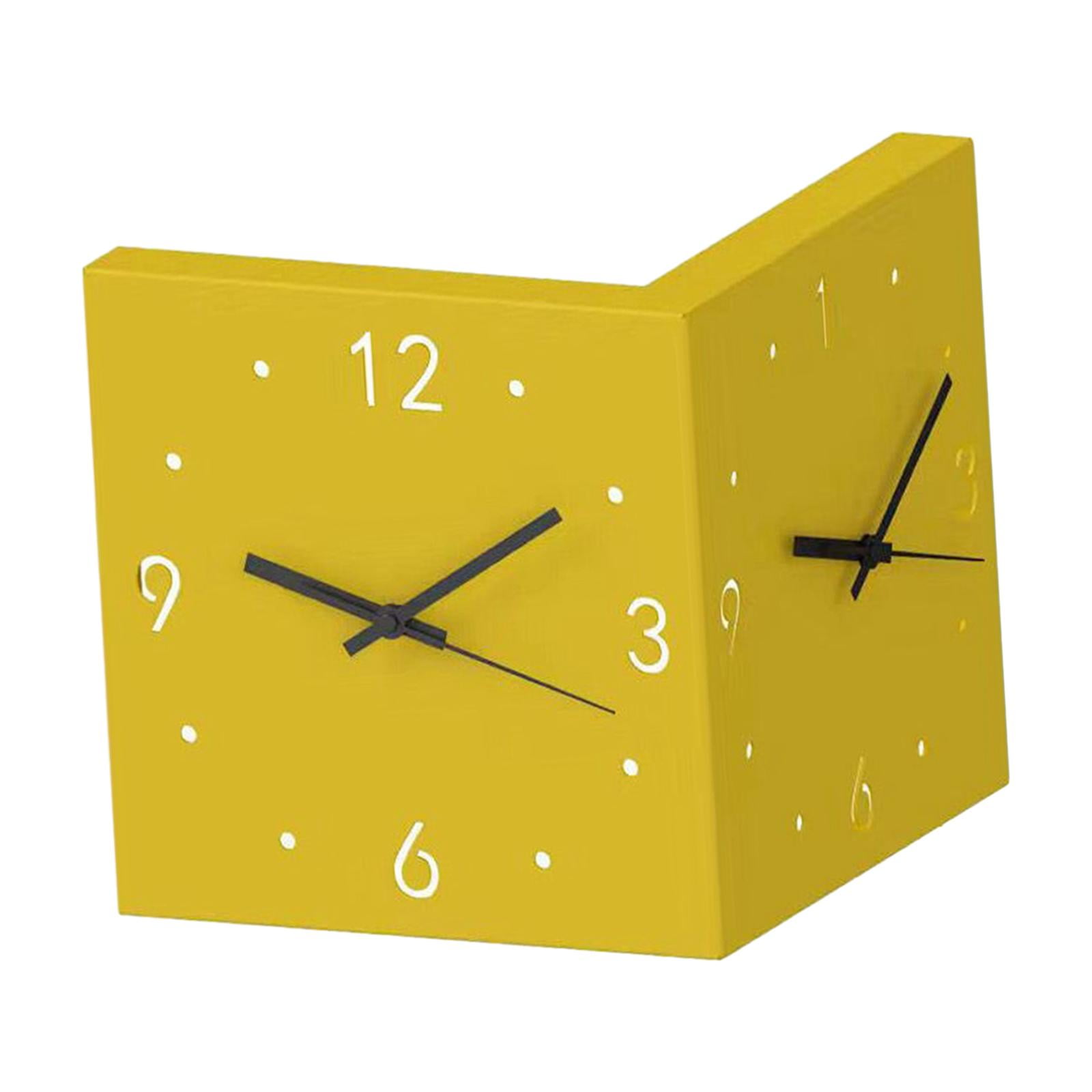 Double Sided Wall Clock, Wall Hanging Clocks, Minimalist Double Faced Clocks Night Light, Square Lighted Corner Clock for Hallway Study Room Yellow