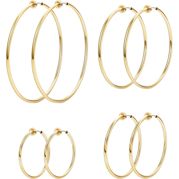 4 Pairs Stainless Steel Clip On Hoop Earrings for Women Fake Hoop Earrings Spring Hoop Earrings For Non-Pierced Ears