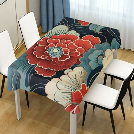 

Ryvnso Flowers Blue and Red Rectangle Table Cloth Tablecover Dinning Tablecloth 60 x108