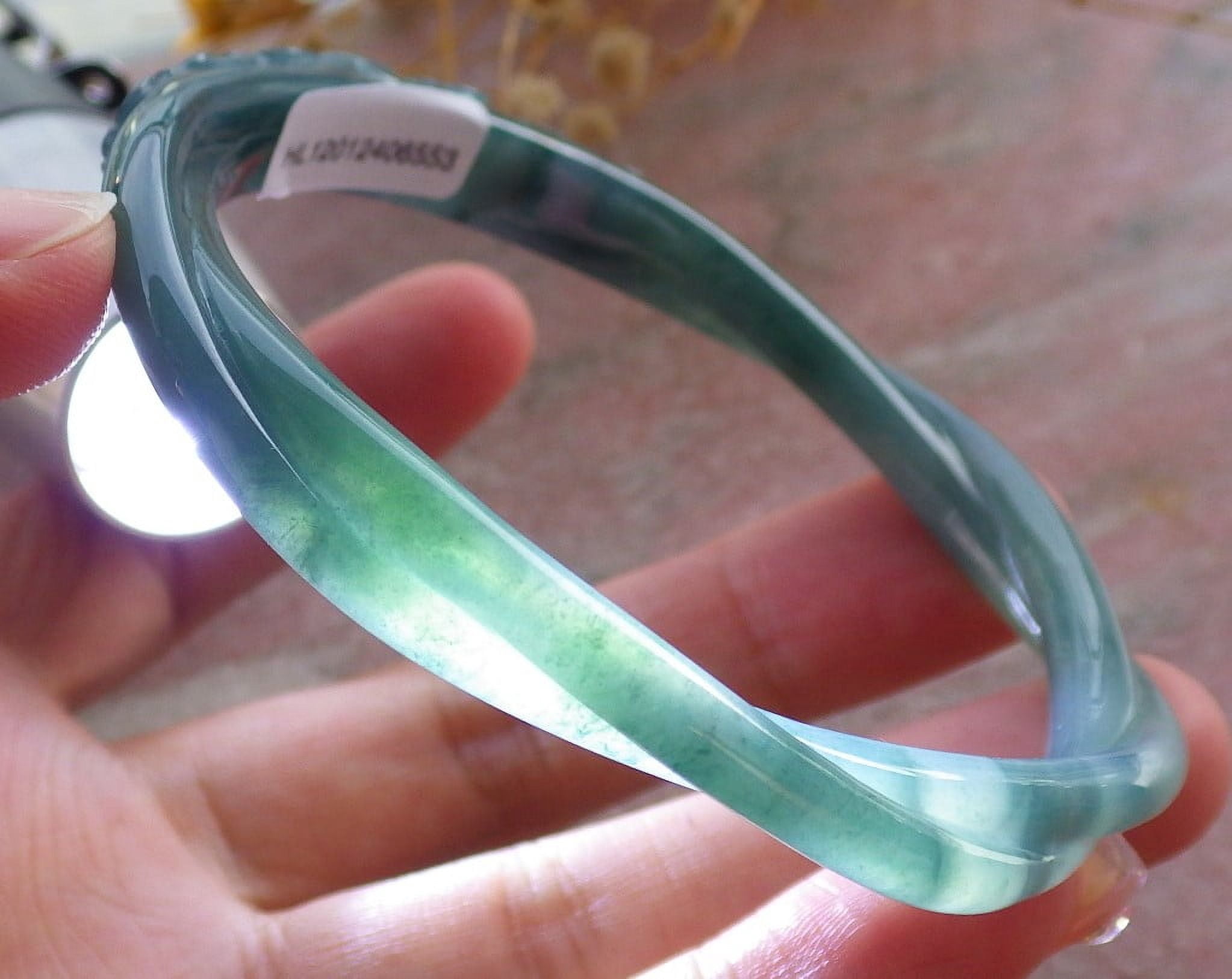 Icy Green Pale Lavender Natural A JADE Jadeite Flower Knotted Bangle Bracelet 59 mm 683647 TN