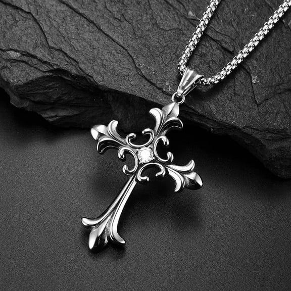 GKNET Silver CZ Cross Pendant Necklace Men Women Christian Religious Delicate Jewelry Chain 24"