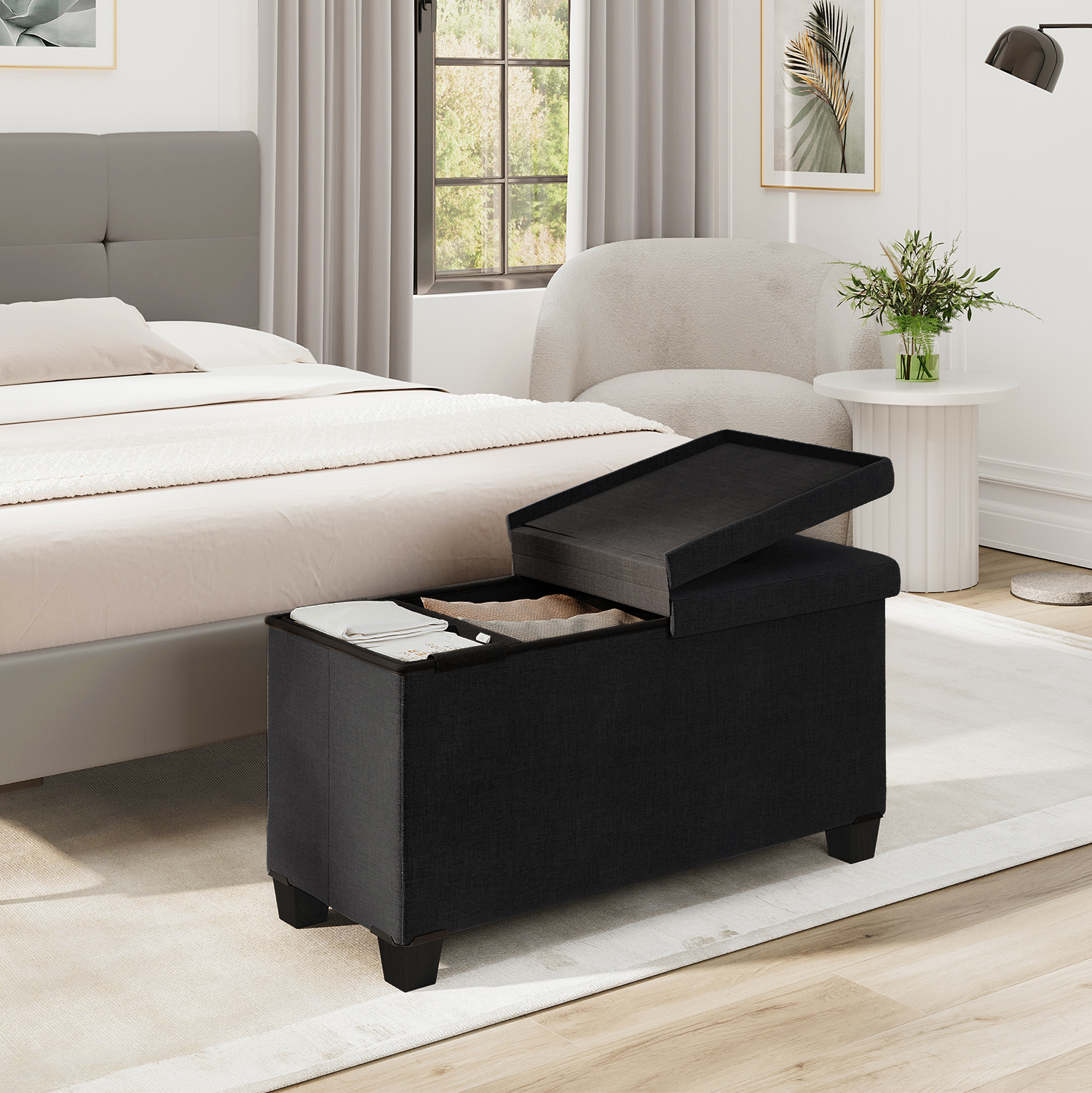 Hearth & Harbor Storage Ottoman Bench, 30", Black photo 5