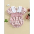 thumbnail image 2 of aturustex Toddler Baby Girl Bubble Romper 0 3M 6M 12M 18M Infant Short Sleeve Bodysuit Doll Collar Rompers Floral Print Jumpsuits Newborn Playsuit Litl Daily Summer Outfits for Holiday Party, 2 of 6