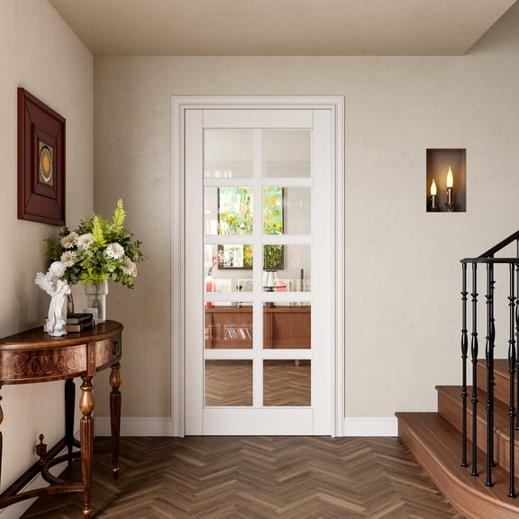 36" x 80" Interior Primed 10-Lite Clear Glass Solid Core Wood Pantry Slab Door Without Frame and Hardware Kit