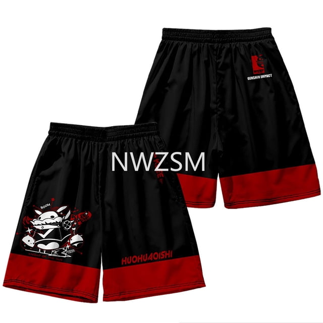 Genshin Impact-pantalones cortos con estampado de dibujos animados, juego cuadrático periférico Klee Keqing, pantalones de playa holgados de cinco centavos