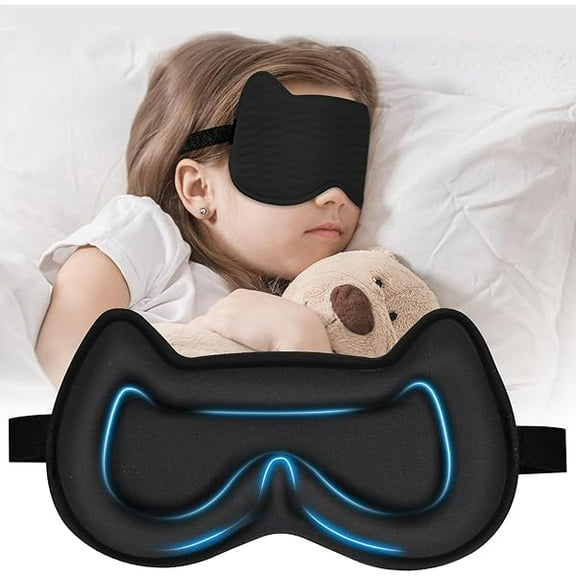 1997 3D Kids Sleep Eye Mask: 3D Contoured Cup Sleeping Masks, Blindfold Sleep Eye Cover with Adjustable Strap, Memory Foam Lightweight Night Eyeshade for Boys Girls Teens (Black)