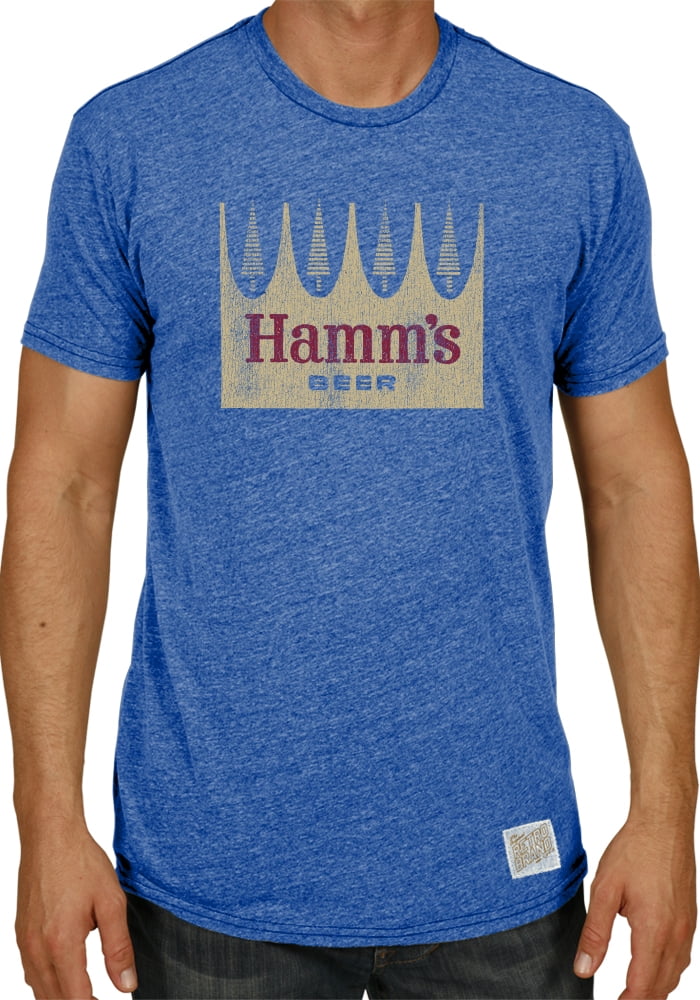 New Hamm's Crown Brewing Beer Vintage Throwback Men's T-Shirt L XL blue 