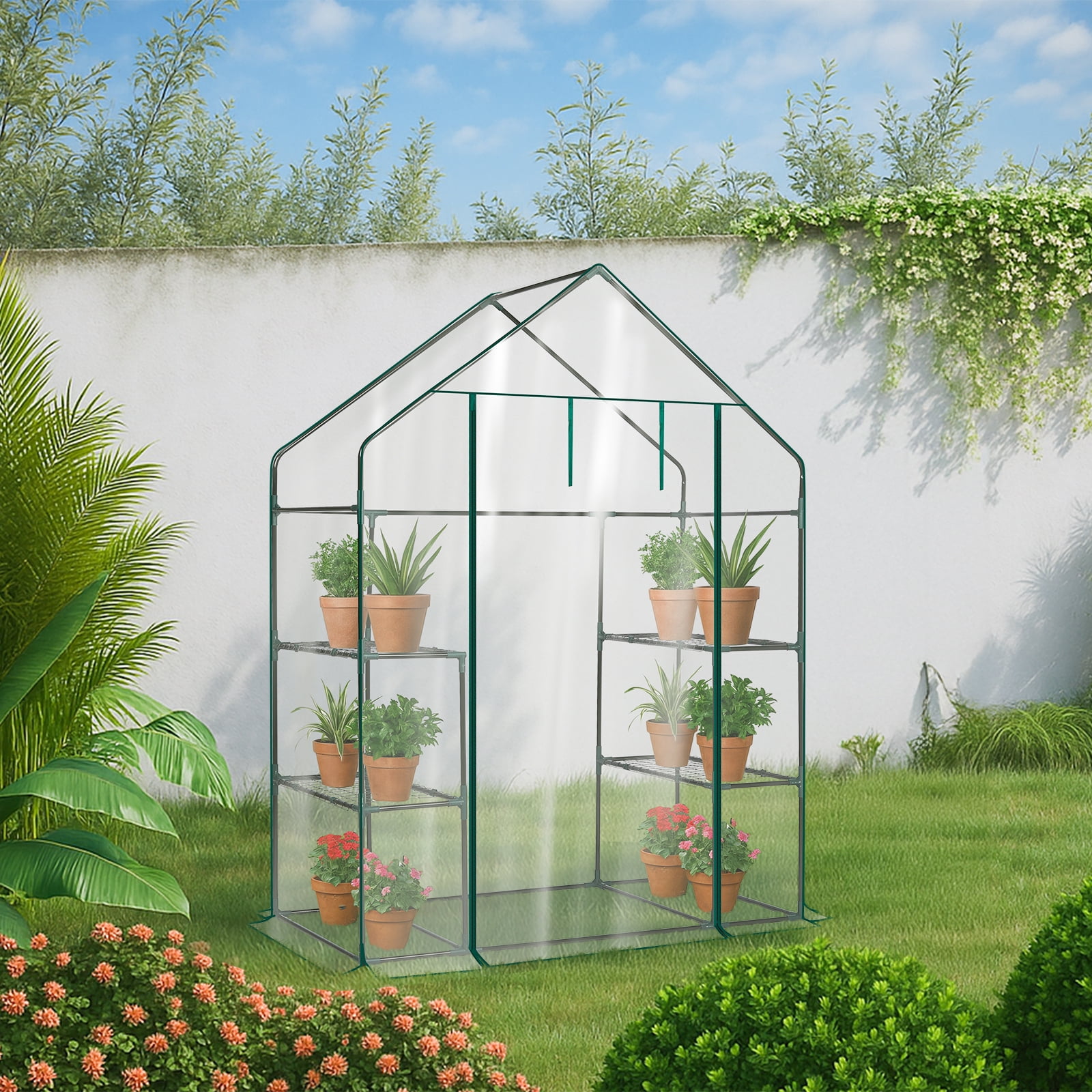 UBesGoo 56in Walk-In Greenhouse with Shelves, Heavy Duty PVC, Indoor/Outdoor, Transparent