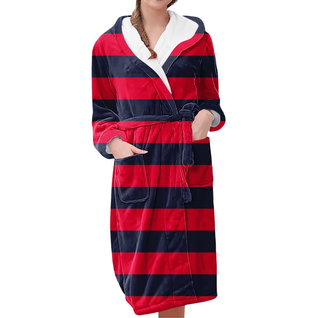 Women's Fleece Plush Robe Long Warm Plush Bathrobe Loungewear Jacket Printed Comfort Robe