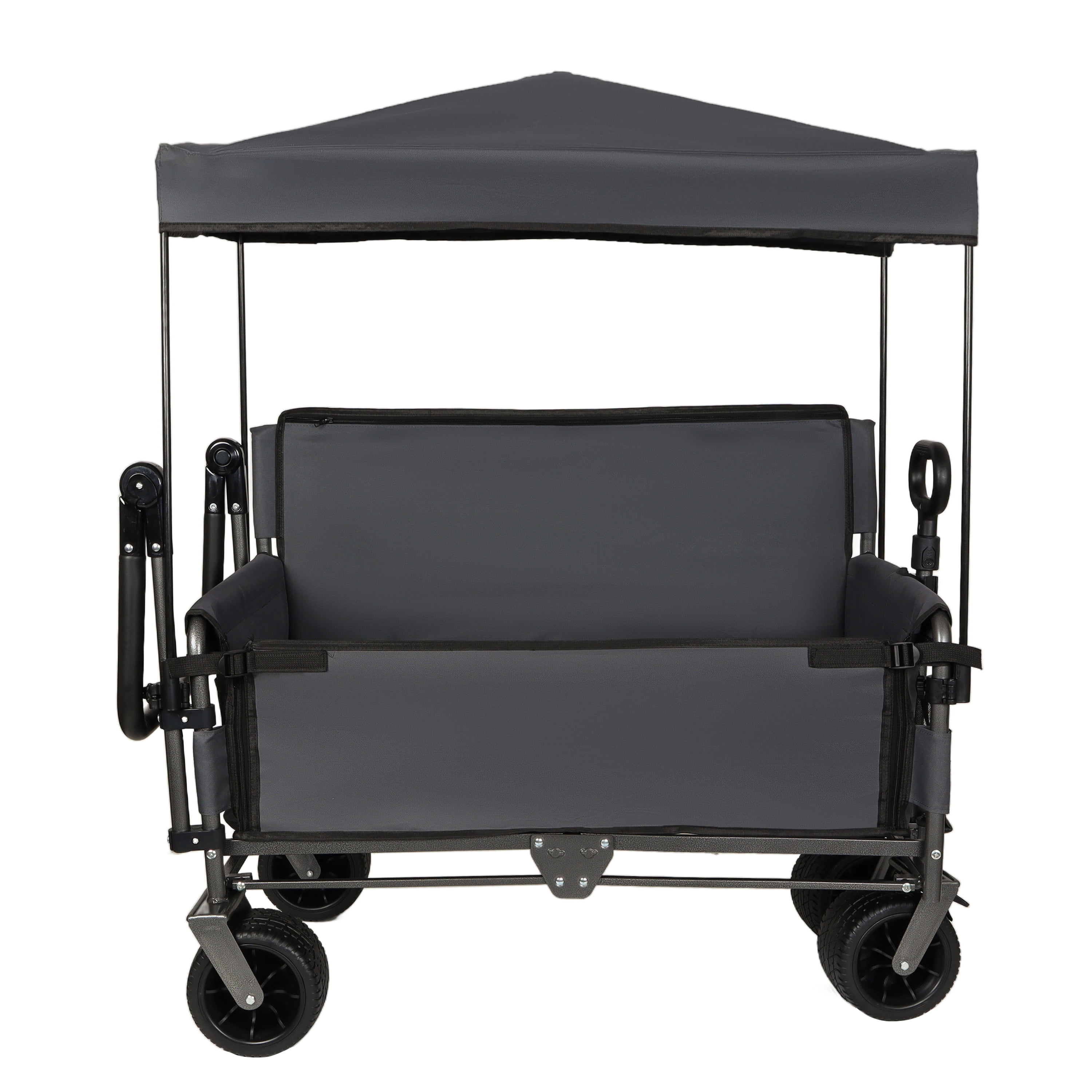 3-in-1 Folding Wagon Cart with Bench Seat & Canopy & Storage, 500lbs Heavy-Duty, 180L Capacity, All-Terrain Wagon for Camping, Beach, Sports, & Garden, Gray
