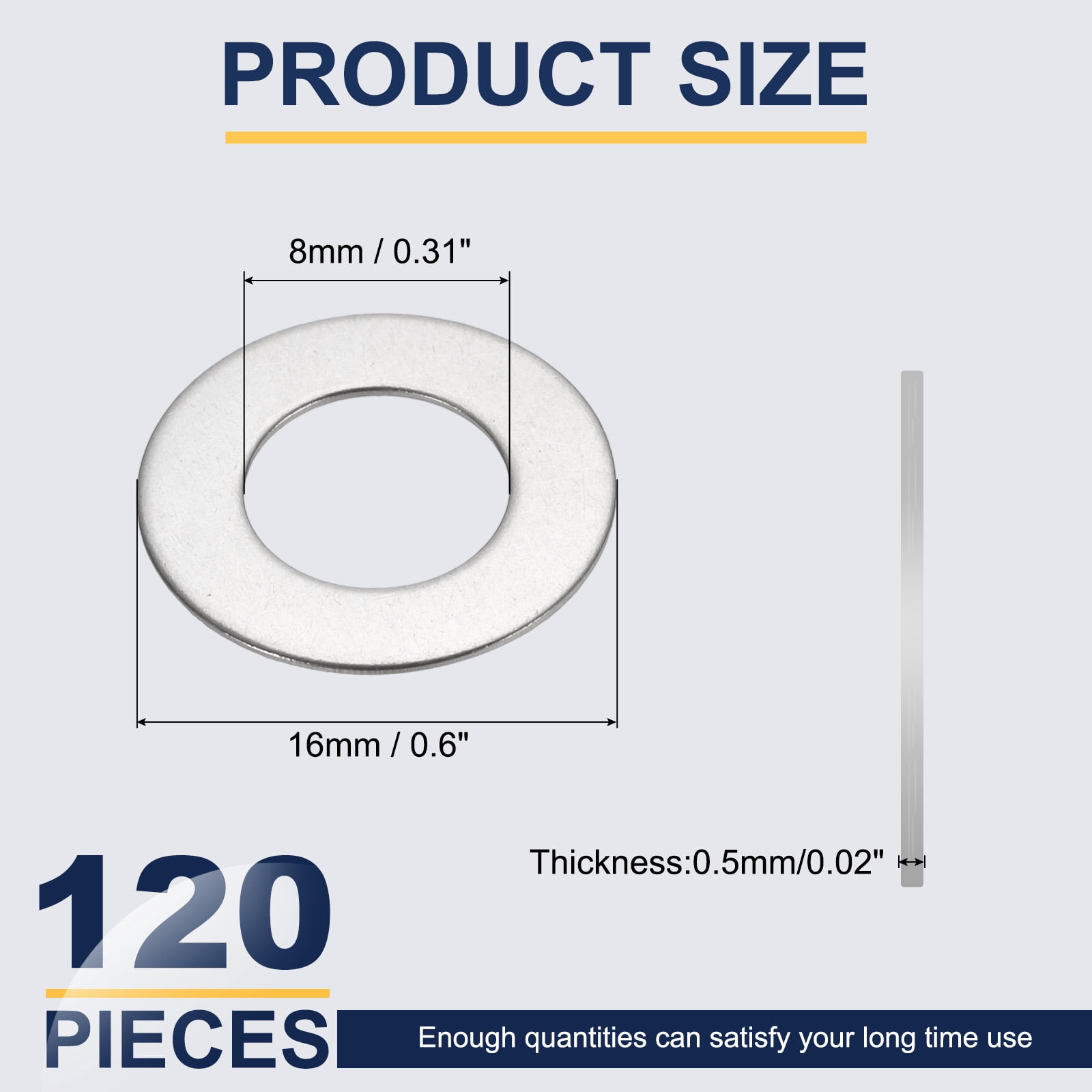 Unique Bargains Flat Washer for Screw Metal Washers Bolts 8MM ID x 16MM OD x 0.5MM Thick