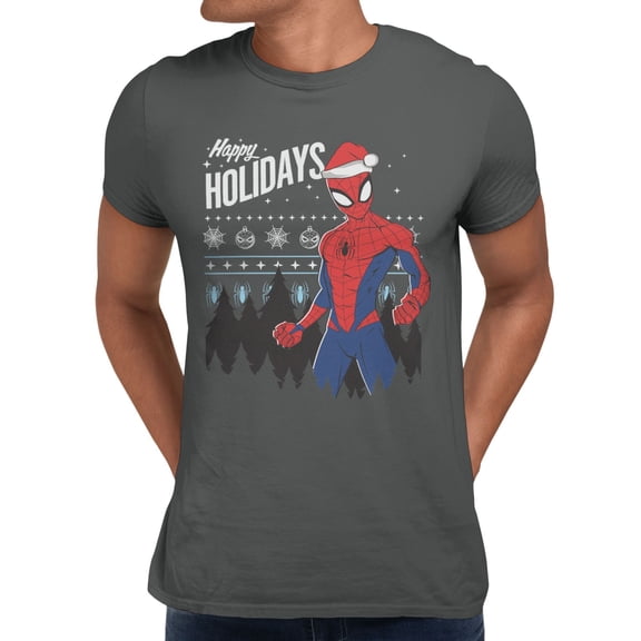 Marvel Spider-Man Christmas Holiday Men's T Shirt (Charcoal, S-XXXL)