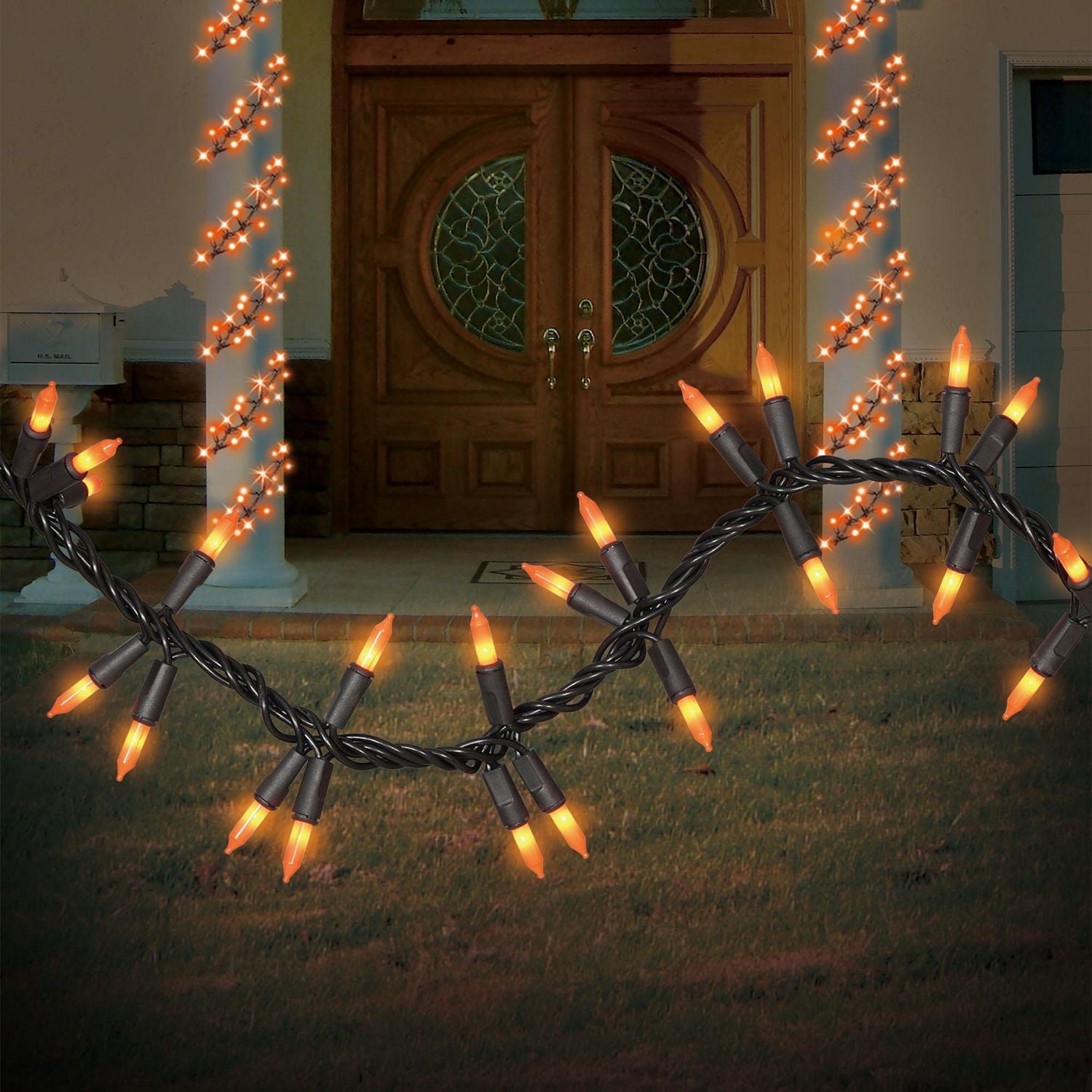 Way to Celebrate 120-Count Incandescent Garland Halloween Lights, Ceramic Orange