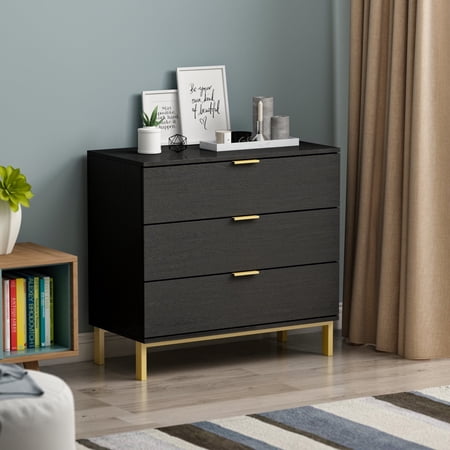 OxyLife Modern 3-Drawer Dresser for Bedroom, Living Room, Black