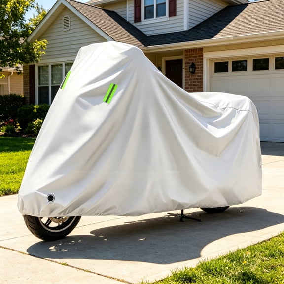 Motorcycle Cover Waterproof with Reflective Strips, All Season UV Protection Outdoor Heavy Duty Shield for Cruiser Sportbike Scooter Dirt Bike
