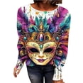 thumbnail image 5 of Xuyuer 2026 Womens Long Sleeve Tops Mardi Gras Costumes Fashion Round Neck Printed Blouse Raglan Sleeve Plus Size Top, 5 of 5