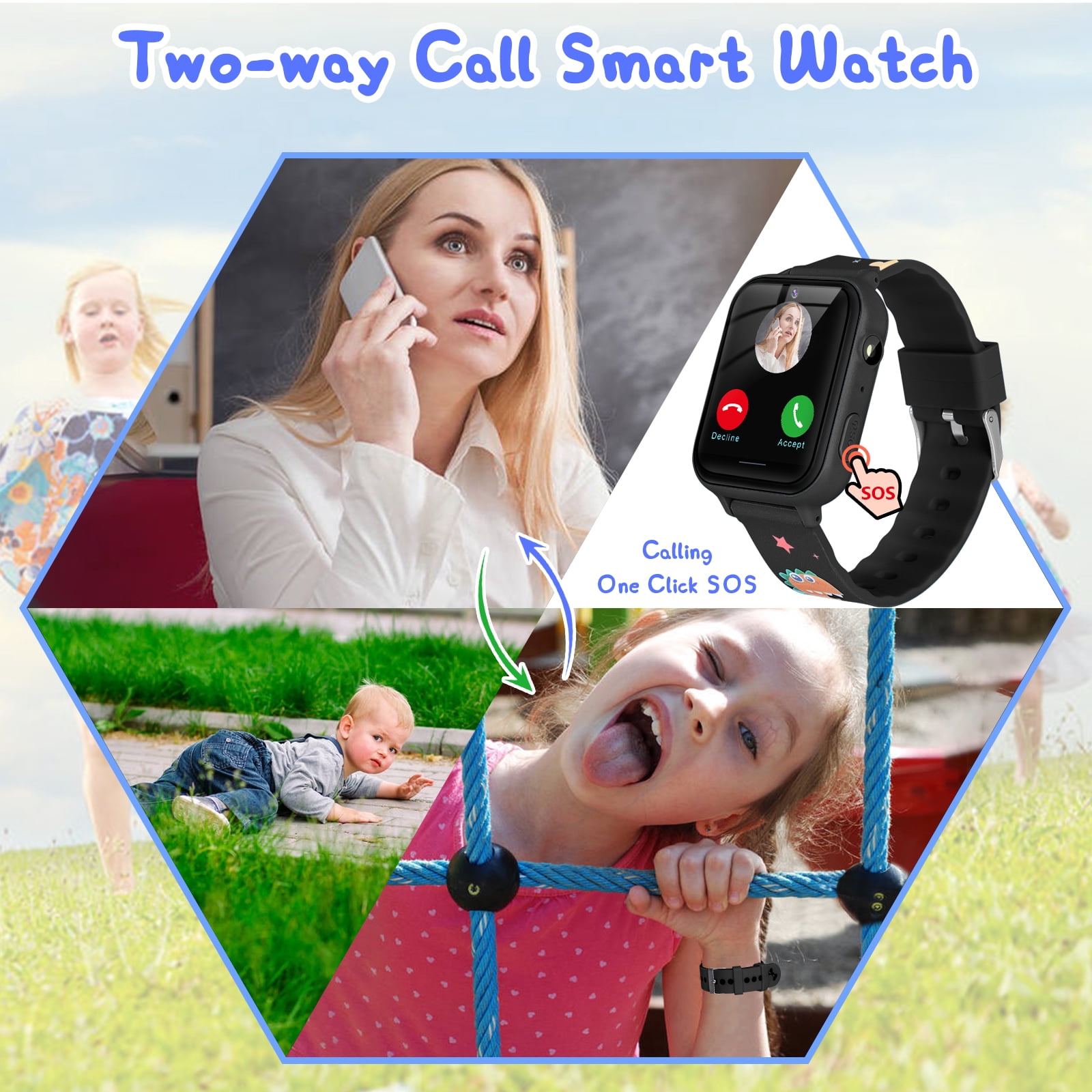 Smart Watch for Kids, Boys Girls Smartwatch with 10 Puzzle Games, Music Player, Pedometer, SOS Call, Camera, Alarm, Recorder, Calculator, Children Wristwatch for Birthday Gift (Black)