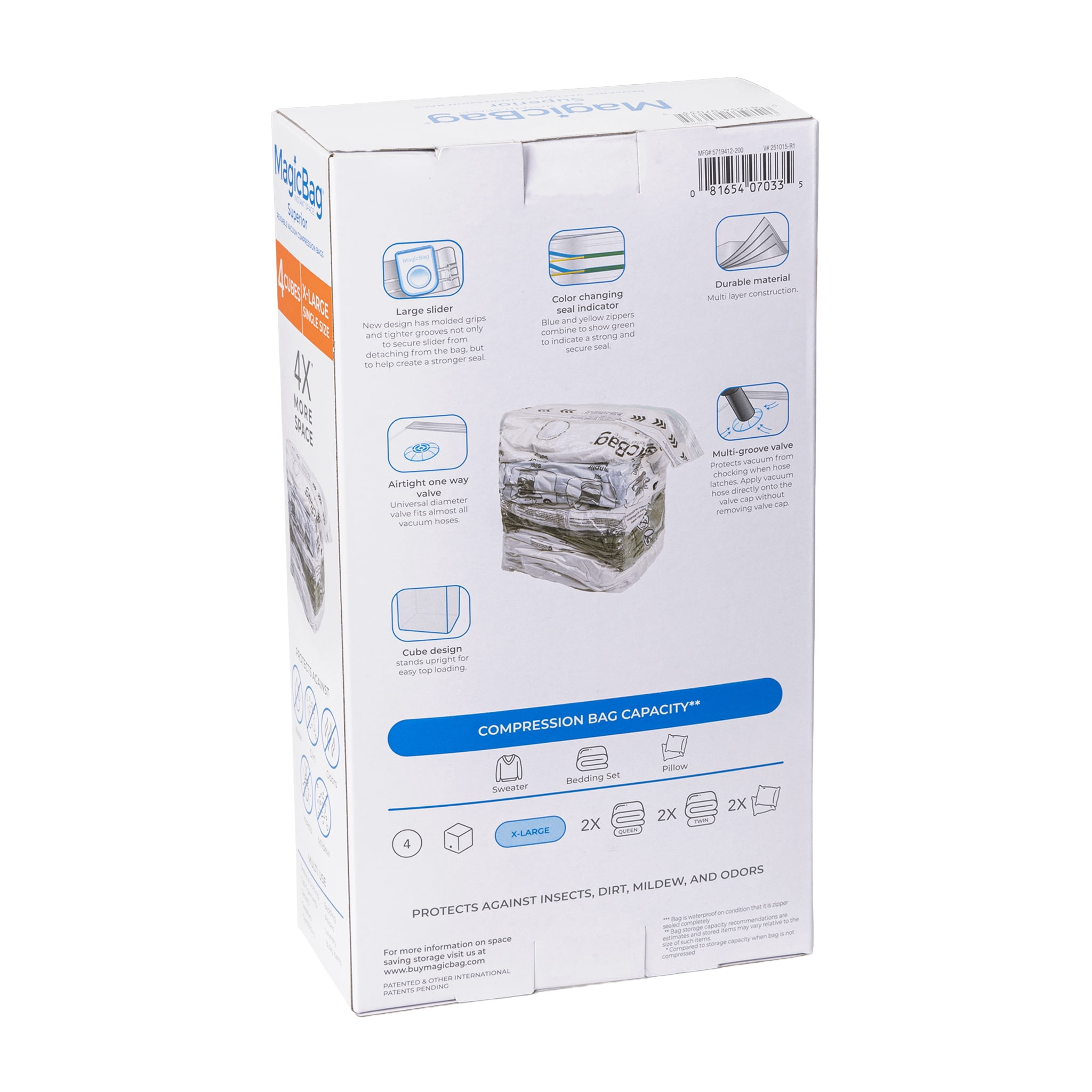 MagicBag X-Large Vacuum Storage Bags, 4 Pack Cube Compression Bags for Bedding, Space Saving & Airtight