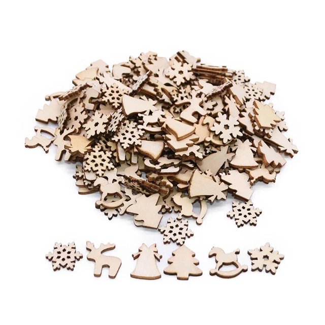 Adornos colgantes de madera Natural para Navidad, minicopo de nieve, árbol de Navidad, confeti, para el hogar Decoración de mesa, regalo de Año Nuevo, 100 unids/lote por bolsa