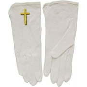 White Church Gloves with Large Gold Cross -Medium Medium