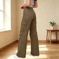thumbnail image 7 of ClodeEU Women High Waist Flare Leg Cargo Pants,Vintage Casual Slim Bell Bottom Trousers with Pocket Coffee,Women's Plus S, 7 of 7