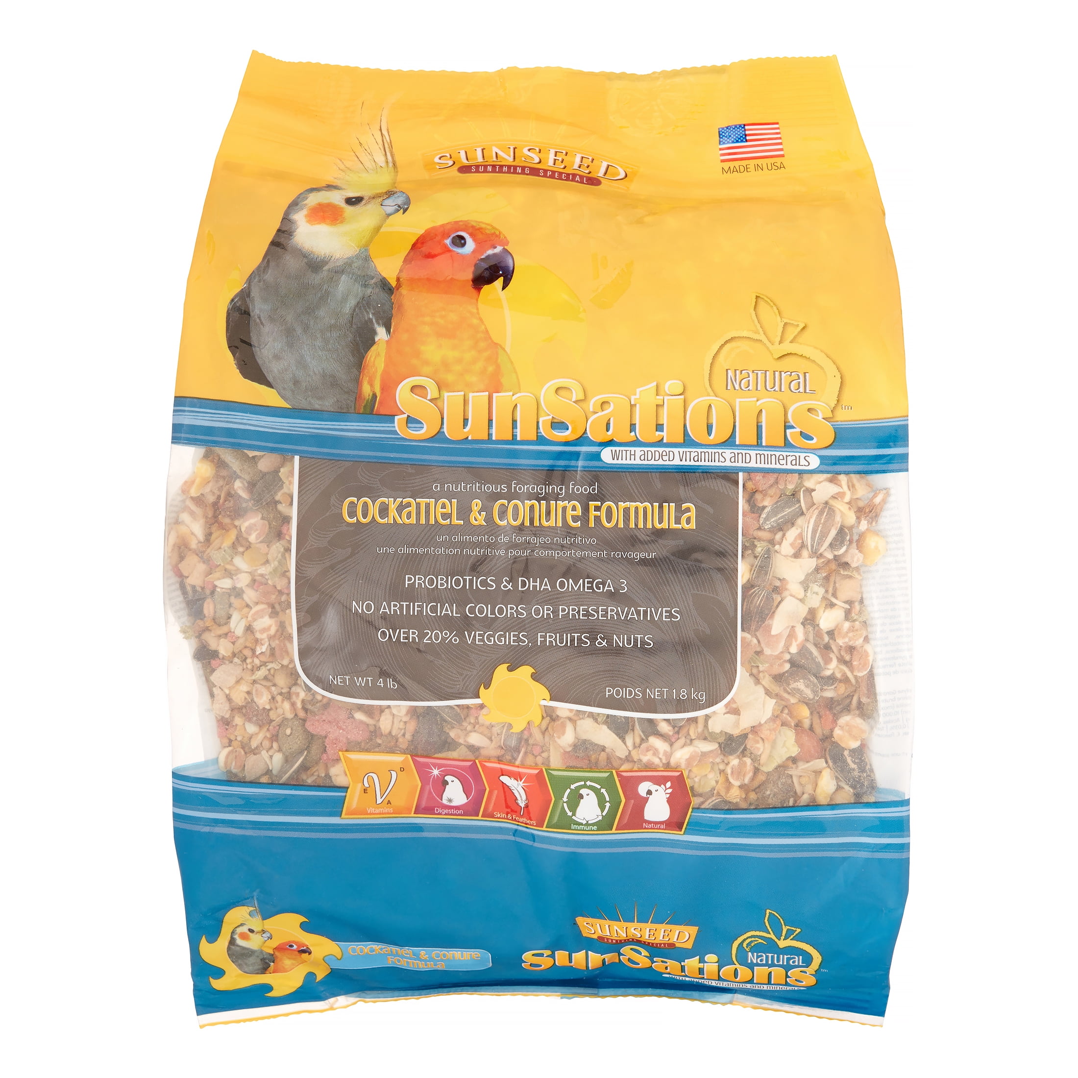 Sunseed Sunsations Cockatiel & Conure Formula Dry Bird Food, 4.0 LB