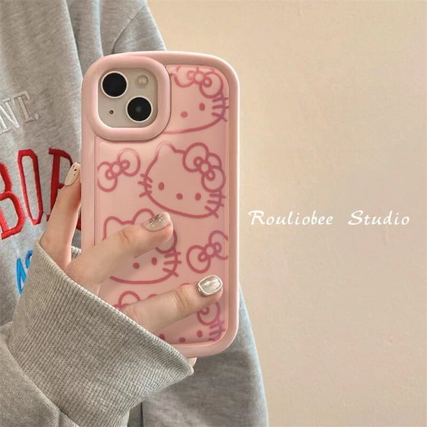 Sanrio-funda de teléfono Kawaii Hello Kitty para IPhone 14 Pro Max 13 12 11 Pro Max Mini XR XS Plus, carcasa dura protectora resistente a caídas Fivean unisex