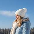 thumbnail image 6 of Womens Pompom Beanie Hat Knit Winter Hat with Warm Fleece Lined, 6 of 8