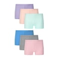 thumbnail image 4 of Hanes Toddler Girls' Shorts Pack, 6-Pack, Cotton Stretch Provence Blue/Concrete Heather/Salty Purple/Pink Marquee Heather/Frosted Turq/Cameo Peach ..., 4 of 4