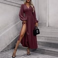 thumbnail image 5 of Zpanxa Maxi Dresses for Women, V Neck High Waist Lantern Sleeve Flowy A Line Winter Style, 5 of 6