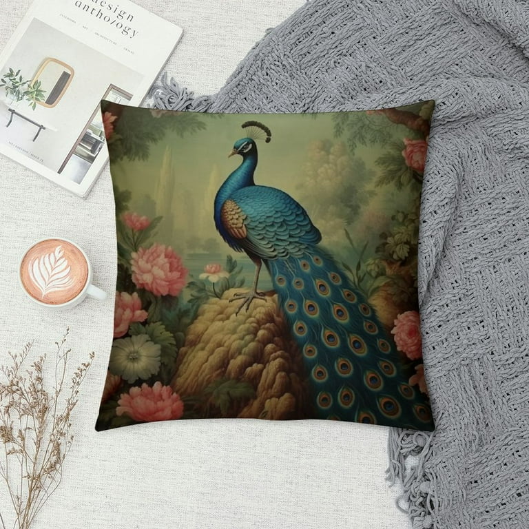 ARISTURING Throw Pillow Covers Aqua and Green Chinoiserie Cushion Cover Turquoise Coral Peacock Cushion Cover Farmhouse Modern Decorative Pillow Covers for Sofa Bedroom Car Couch Walmart