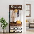 thumbnail image 3 of Tribesigns 3-in-1 Entryway Coat Rack, Brown Vintage Industrial Hall Tree with shoe Bench and Hutch, Mudroom Bench with Storage shelves and Hooks, LargeSize, Wood Accent Furniture with Metal Frame, 3 of 7